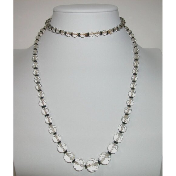 Vintage Clear Faceted Glass Beaded Necklace & Bracelet With Black Spacers - Picture 1 of 3